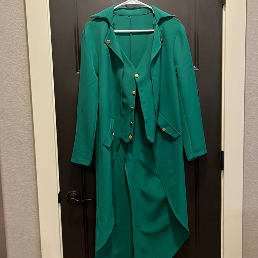 Green long length dance costume coat